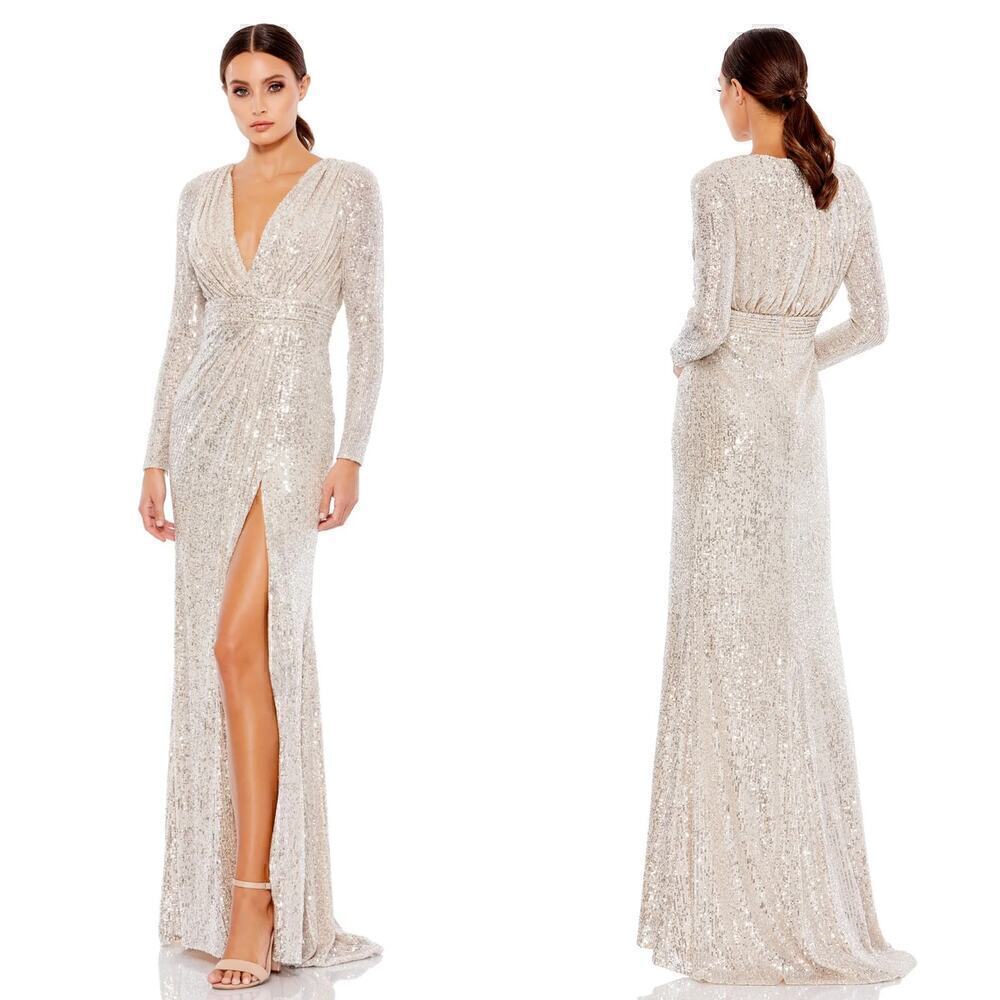 Ieena for Mac Duggal 26490 Dress Sequined Long Sleeve Evening Gown Maxi  NWT 14